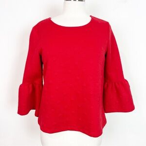 W5 RED RAISED DOT PATTERN 3/4 BELL SLEEVE ZIP BACK SHIRT WOMENS SMALL